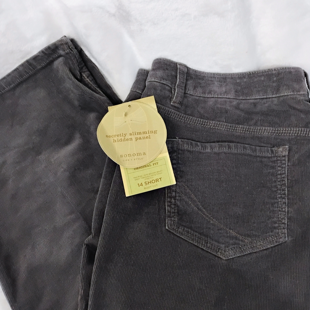Sonoma Gray Bootcut Corduroy Pants Womens 14 Short Slimming Mid Rise NEW NWT‎ M